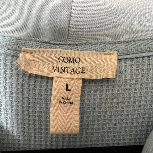 Como vintage Light Blue Waffle Knit Hooded Button Front Shacket Size L