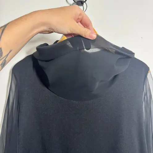 Gorgee Originals Vintage Top Women Black Sheer Sleeve Cowl Lagenlook Minimal Size L