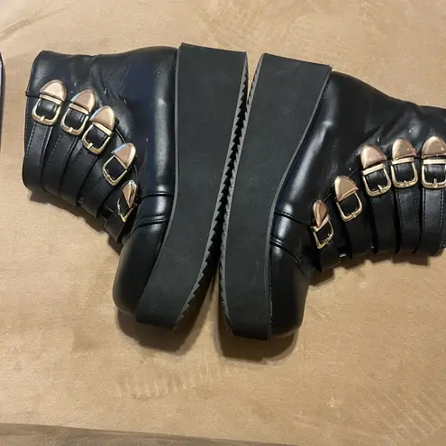 Black Buckle Platform Combat Boots