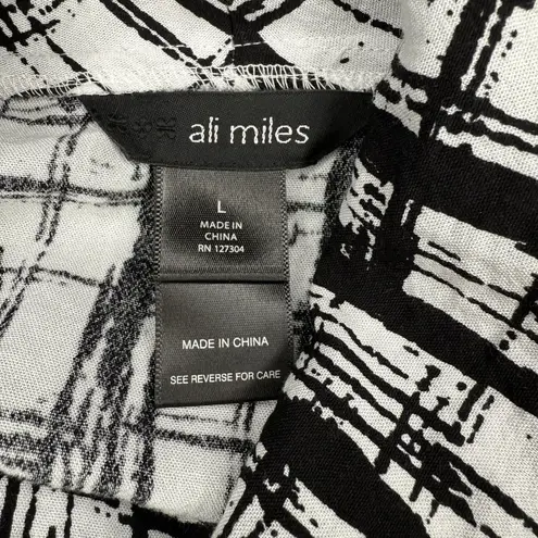 Ali Miles Tunic‎ Top L Artsy Oversized Lagenlook Cowl Neck Black White Blouse Size L