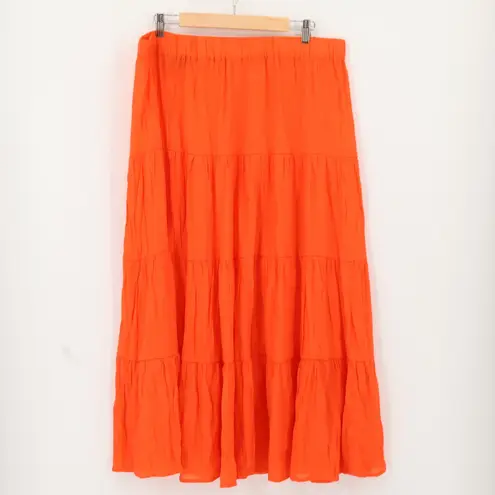 New York and Company Boho Peasant Maxi Skirt Orange Tiered Gauze Hippie Size XL