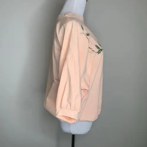 Vintage Peach Painted Flower Popover Top 80s 90s Sz Large Orange