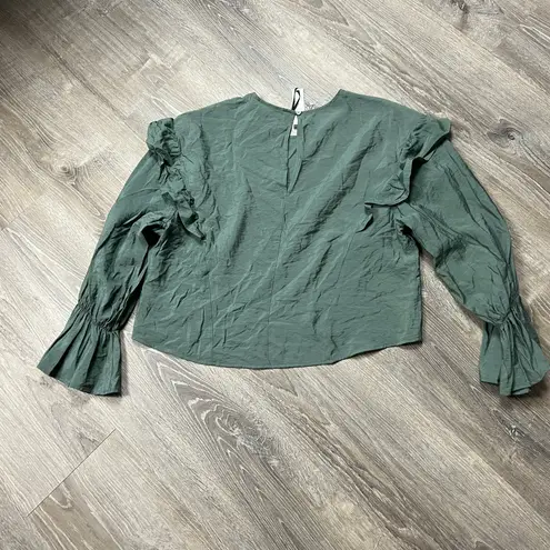 Prologue Women's Green Bishop Long Sleeve Ruffle Top - Size Large - NWT