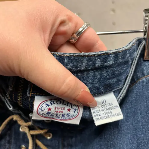 Carolina Blues Lace Up Suede Leather Tie Denim Maxi Skirt Renaissance Modest 10