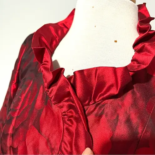 ALGO Boutique Red Rose Floral Shiny Blazer Jacket Size 38 S