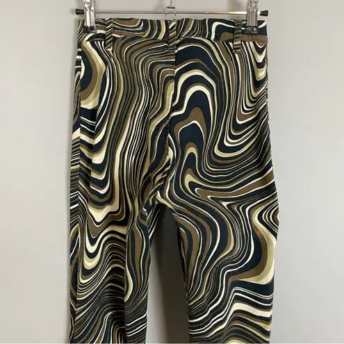 Motel Rocks  Jeans Zoven Flare Trouser in 70s Ripple Swirl Pattern XXS Brown