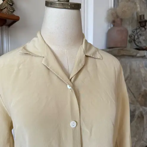 Vintage Buttercream Silk Button Down Blouse Yellow Size 8