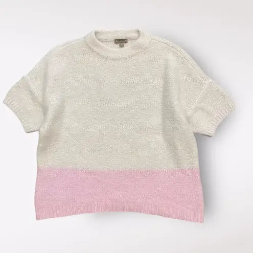 Lilla P Color blocked Wool Alpaca Crewneck Sweater Womens M/L Pink White Size M