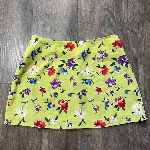 Vintage 90s Tropical Floral Mini Micro Skirt Womens Size XS Green