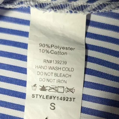 Pomander Place Tuckernuck Addie Blouse Striped Blue Bell Sleeve Tunic Top Small