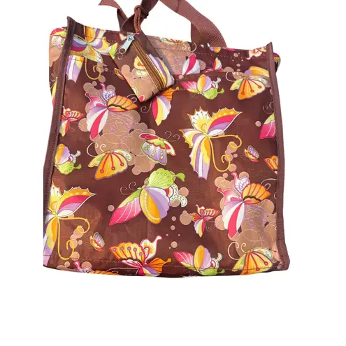 Butterfly Print Brown Tote Bag Zip Top Easy Wipe Clean Lunch Diaper Coin Purse