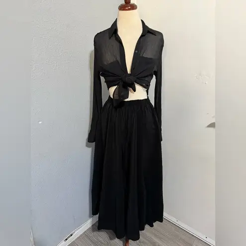 Denim & Supply Ralph Lauren Black Rare Bohemian Maxi Retro Ruffled Skirt Sz S