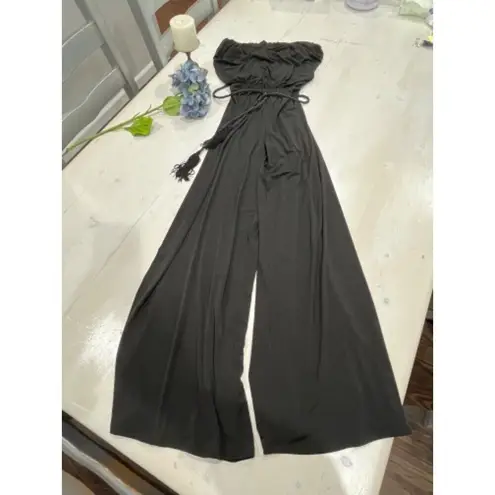 Ariella Black Jumpsuit Wide Leg Strapless Drawstring Waist Size M