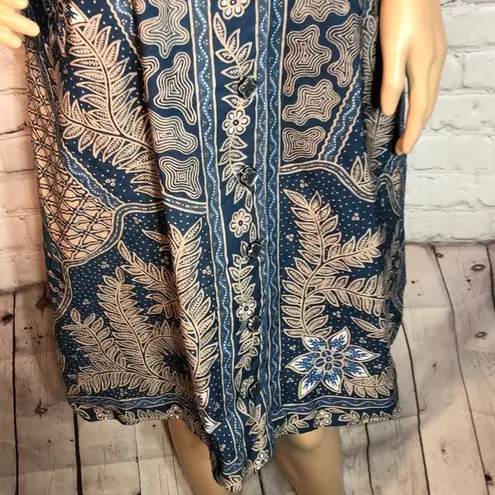 Vintage Floral Geometric Tribal Print Button Down Shirt Dress L/XL Size undefined