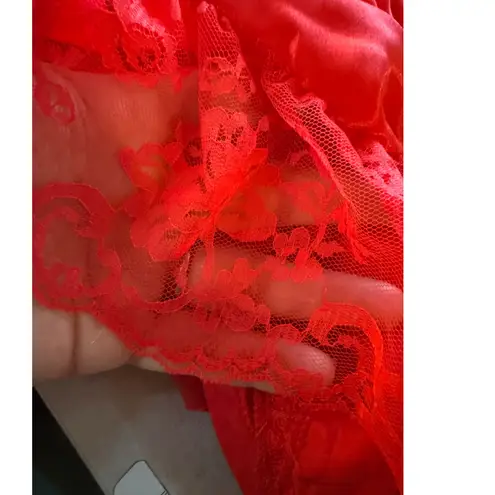 Vintage Glossy Lipstick Red Satin Lace Teddy Unlined Womens Medium
