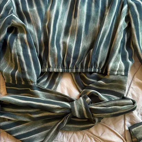 Moon River  Teal and Black Striped Blouse