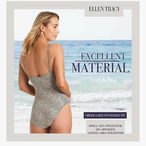 Ellen Tracy One Piece Swimsuit, High Neck with Keyhole Cutout Wheat, Speckled