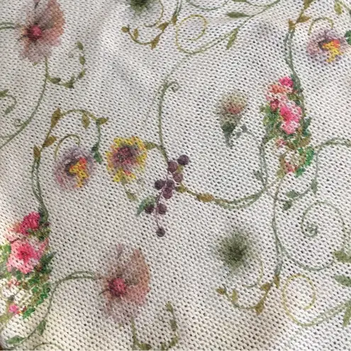 Luisa Ricci Floral, Loose Knit, Cold Shoulder Sweater, White, Pink, Size M Size M