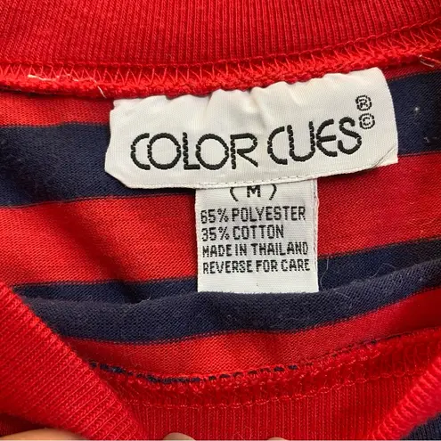 Color Cues Vintage Womens Striped Crew Neck Oversize T-Shirt Medium Red Navy