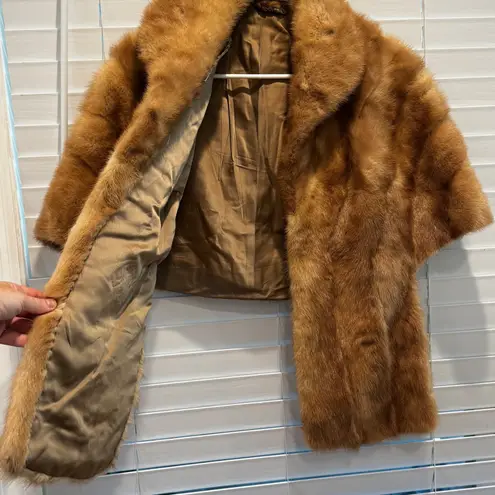 Luxurious Mink Fur Capelet Stole Shawl Brown Short Sleeve Evening Wrap Cape Gold Size M