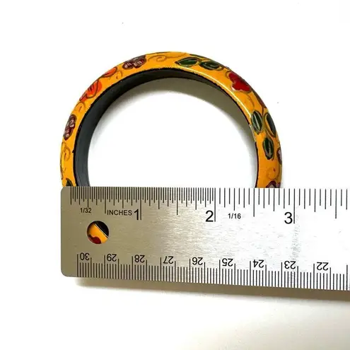 Yellow wooden floral hand painted bangle bracelet