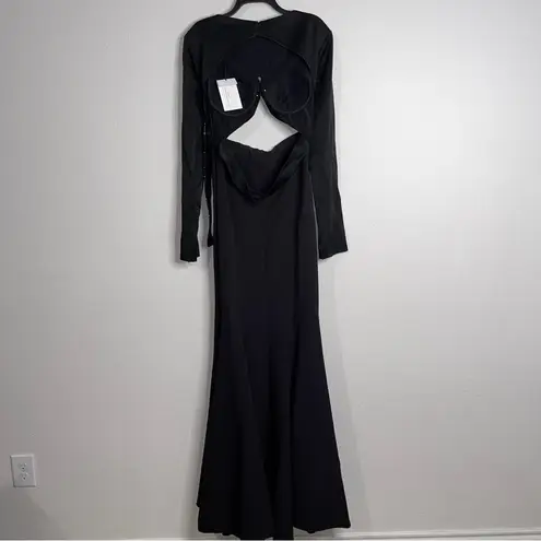 Safiyaa BLACK Cutout Beaded Belt Gown with Gun Metal, Size FR42 US10 NWT $2,615