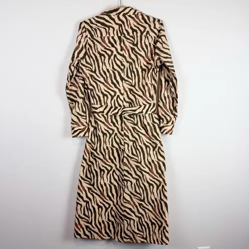 Untuckit for Her Elise Shirt Dress Stretch Cotton Safari Print Zebra Tan Size 6