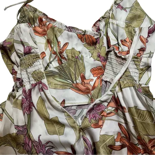 Shore Tropical Floral Above The Knee Mini Dress size medium White foliage