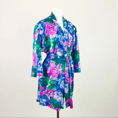 Vintage Knit Floral Robe | Size L Blue Size L