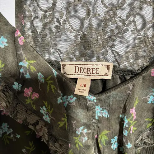 Decree Olive Green Floral Ruffle Lace Fairy Grunge Cami Racerback Tank Top Cottage L