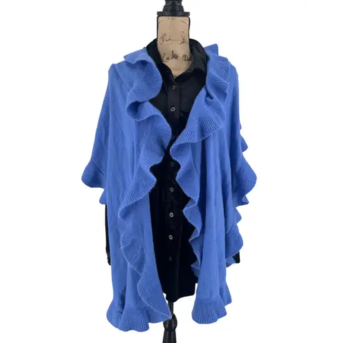 Tesoro by Design Periwinkle Blue Ruffle Knit Poncho Wrap Scarf Cashmere Blend