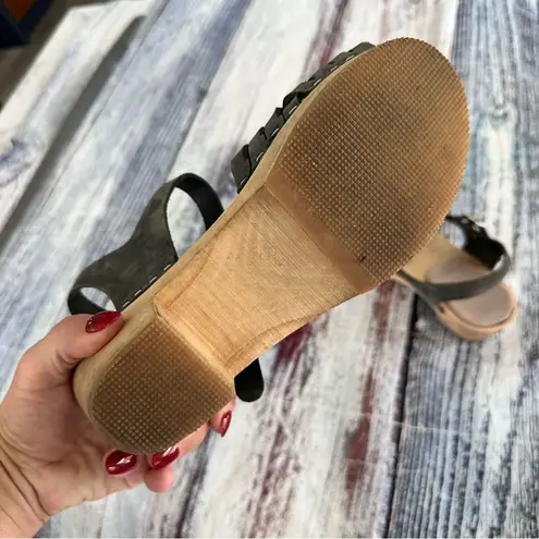 Swedish Hasbeens Gray Leather Weave Sandals Size 6