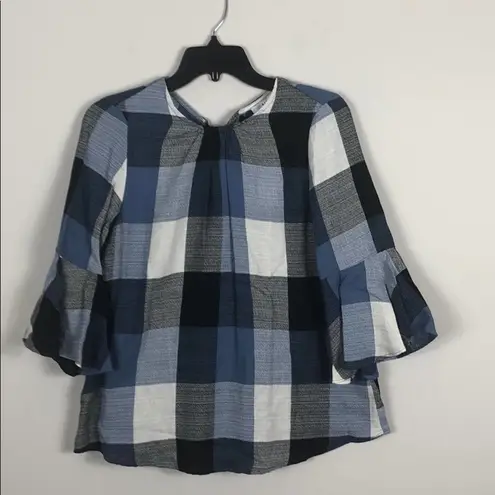 Ro & De Ro De Top Blue Plaid Bow Back Blouse