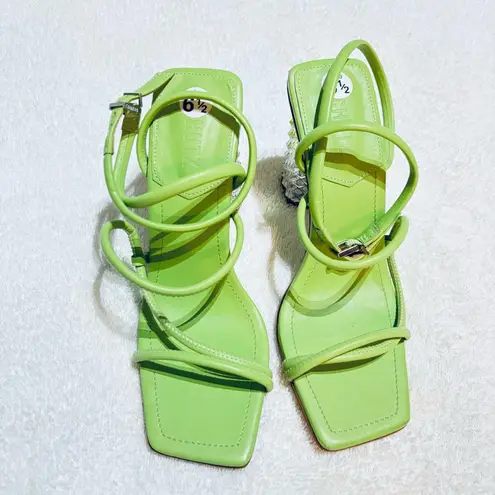 Schutz Women’s Mayte Lime Green Leather Acrylic Block Heel Sandal size 6.5