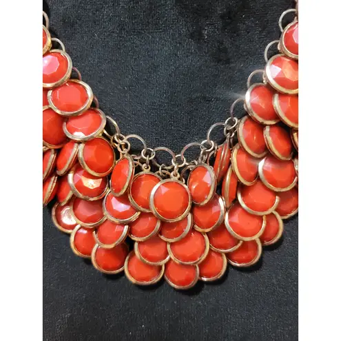 Women's Statement Red Beaded Bib Necklace With Gold Chain And Lobster Claw Lock