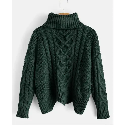 Zaful  Womens Cable Knit Turtleneck Pullover Sweater Green One Size NWT