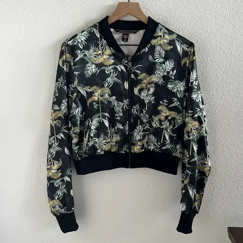 Victoria's Secret  Silky Polyester Bomber Jacket Dark Tropical Print Front Zip L