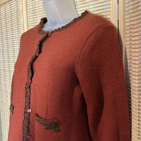 Mat Collection Orange Brown Beaded Cropped Pure Wool Jacket Blazer Small