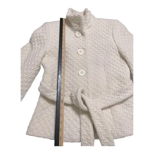 Anthropologie alike Ivory Wool Blend Swing Jacket Textured, Belted, Button Front White Size 12
