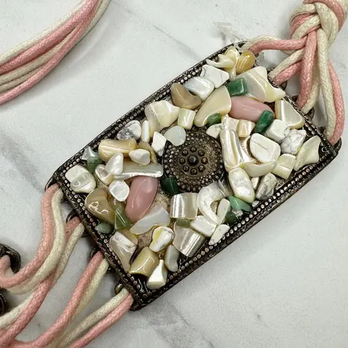 Womens Chunky Shell Chip Studded Tie Belt Boho Medium (M) Large (L) ✨ Pink