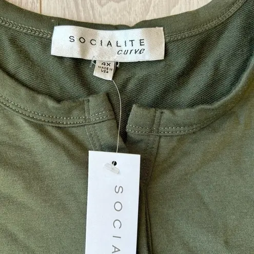 Socialite NWT  Curve Cropped Olive Green Henley Top Size 4X