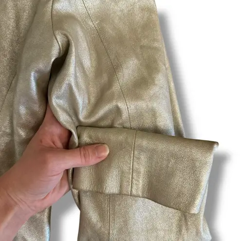 Isabella DeMarco Metallic Silver Genuine Leather Blazer Jacket Size M Size M