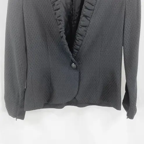 CREDIBILITY SHERRI DROBNICK Vintage 90s Ruffle Neck Blazer Black Size 4