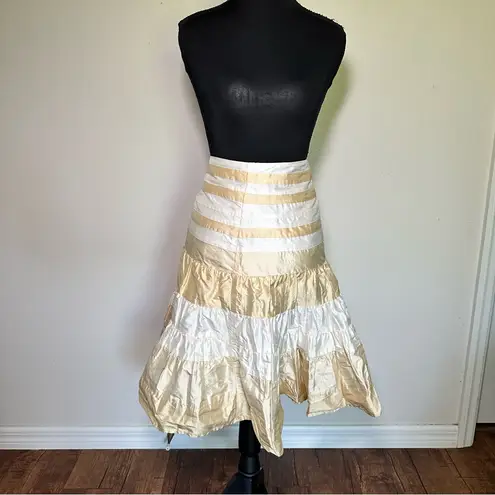 Seventy Y2K Cream and Tan Silk Midi Skirt L White Size L