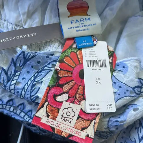 Farm Rio Blue and White one shoulder midi dress Asymmetrical Ruffled Sundress