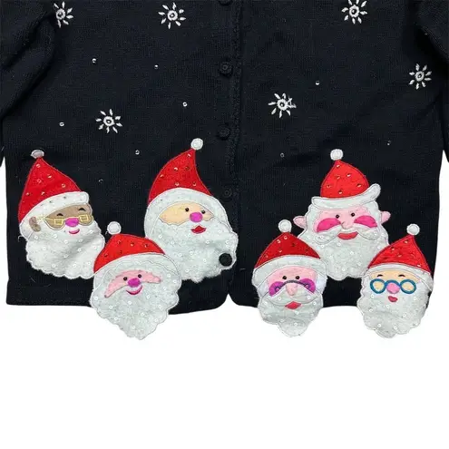 Arriviste Women's Black Christmas Santa Felt Applique Cardigan Sweater M Vintage Size M
