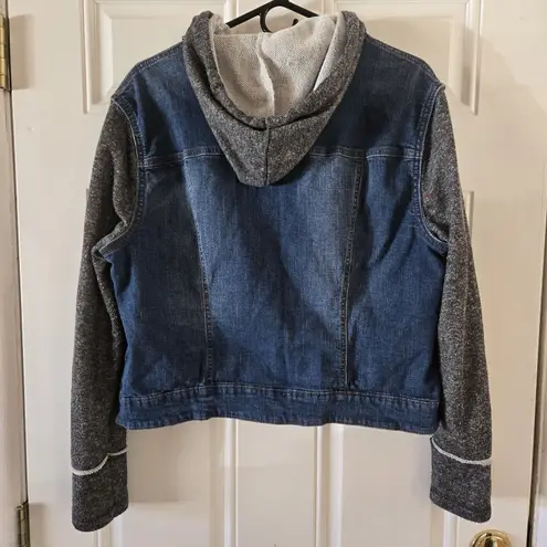 Mossimo Supply Co Denim Jean Jacket Hoodie XXL Blue Gray Knit Sleeves Casual Size undefined