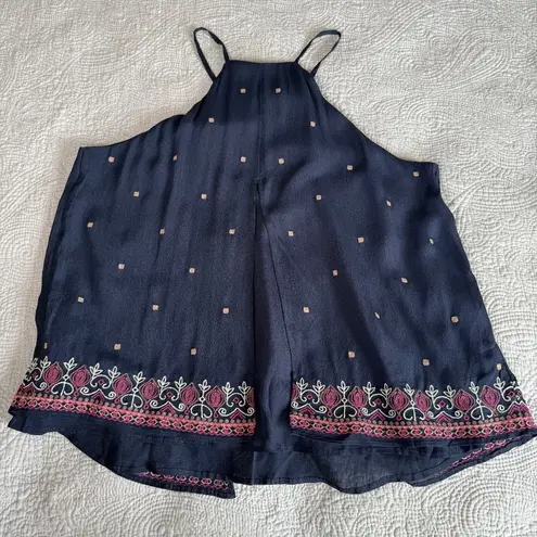 NWT Floreat Anthropologie Midnight Flower Navy Embroidered Tank Top Womens 6 Blue