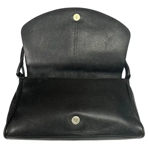 VTG Terre De Feu Shoulder Bag Womens Black Pebbled Leather Flap Top Purse Retro