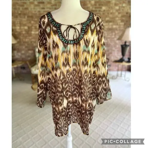 Club Z Animal Print Brown Multi Sequin Swim Beach Coverup L Tan Size L